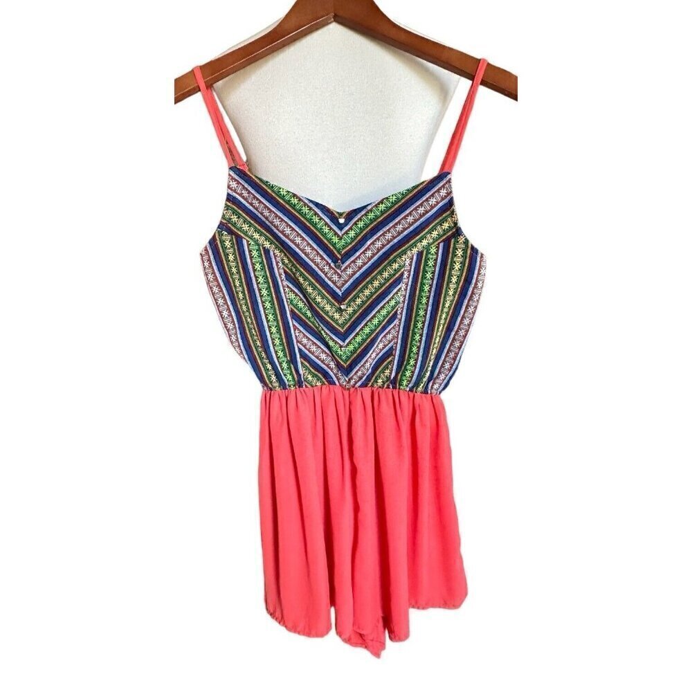 Poetry Multicolor Adjustable Spaghetti Strap Elastic Waist Romper Women's Sz M